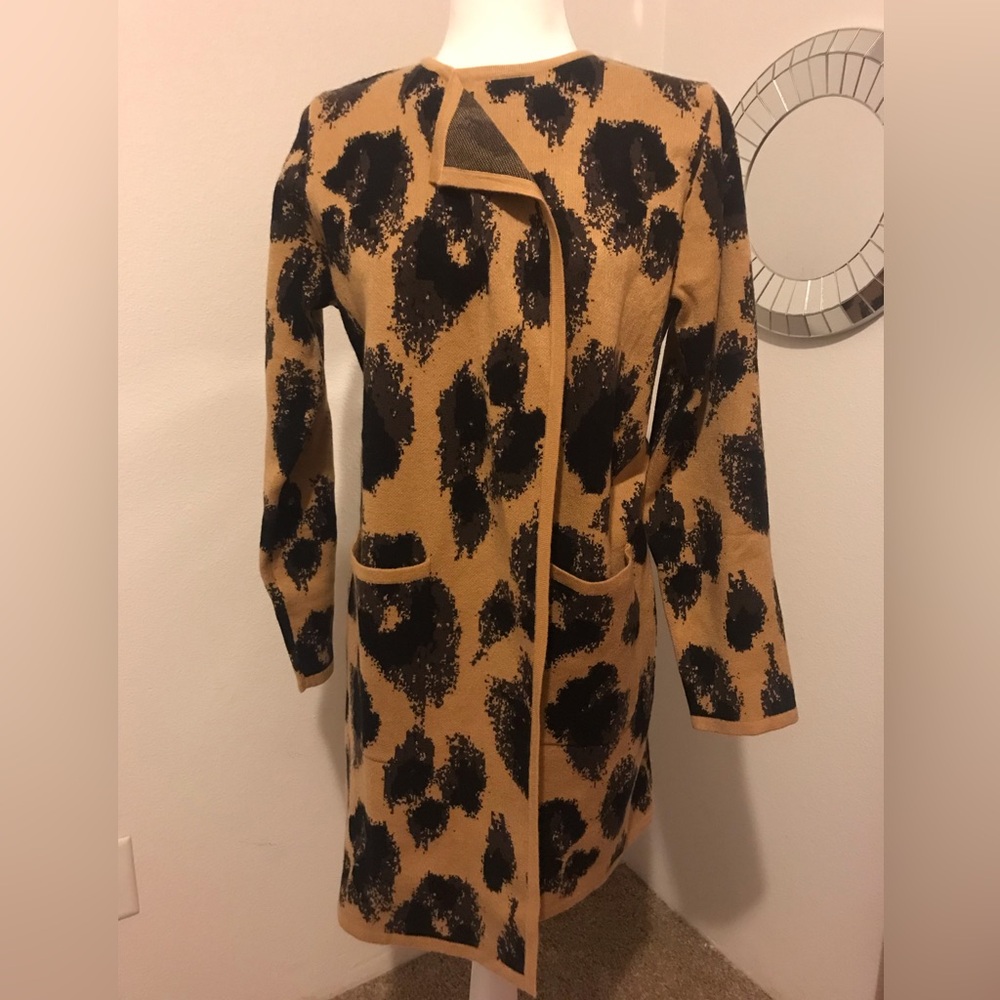 IMAN Mustard and Black Patterned Long Cardigan